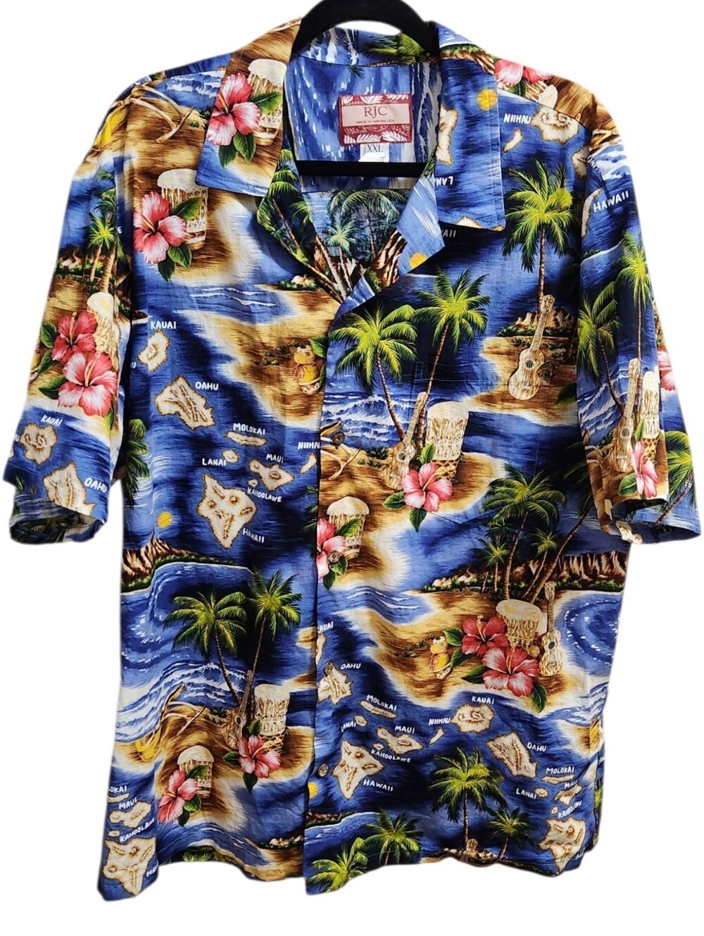 Vtg. RJC Hawaiian Aloha Shirt in Blue Tropical Print Size: XxLarge
